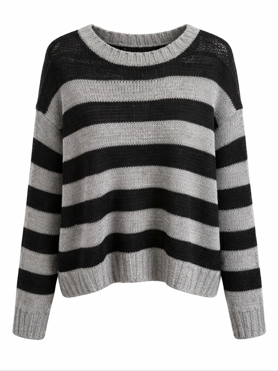 Edikted Sweaters - Edikted Black and Gray Striped Crew Neck Sweater NWT